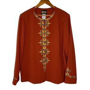 Bob Mackie Wearable Art Trompe L'oeil Fleur de Lis Burnt Orange Jacket Large